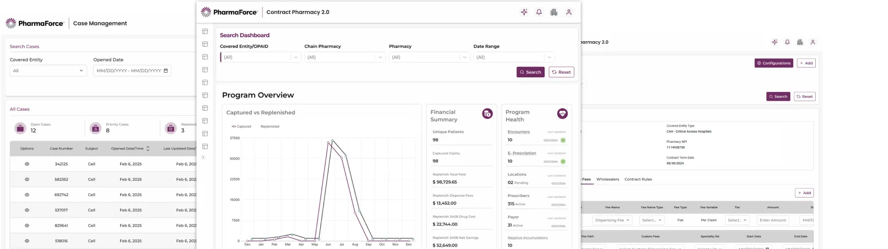 The design system applied across case management, dashboards, and configuration screens